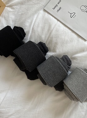 AY To films 秋冬粗条纹灰色打底袜微压显瘦咖色燕麦奶白色连裤袜