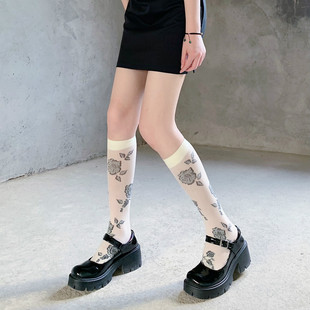 复古玫瑰花天鹅绒小腿袜洛丽塔JK暗黑风中筒袜子甜酷 films