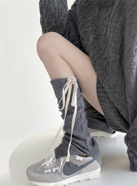 AY To films时髦韩风ins运动开叉灰色腿套芭蕾绑带蝴蝶结堆堆袜套