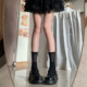AYTofilms黑色显瘦半透拼接蝴蝶结中筒袜双木耳边堆堆袜miu风袜子