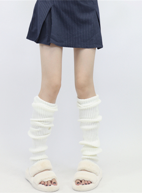 AYTo films秋冬加厚保暖白色堆堆袜套粗条毛线加长过膝JK保暖腿套