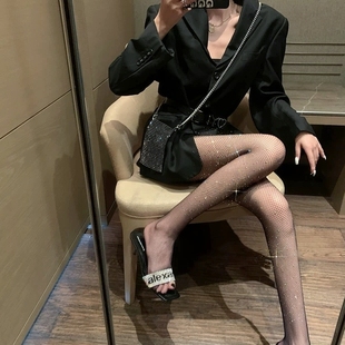blingbling防勾丝带钻网眼连裤 辣妹蹦迪烫钻网袜 films 袜