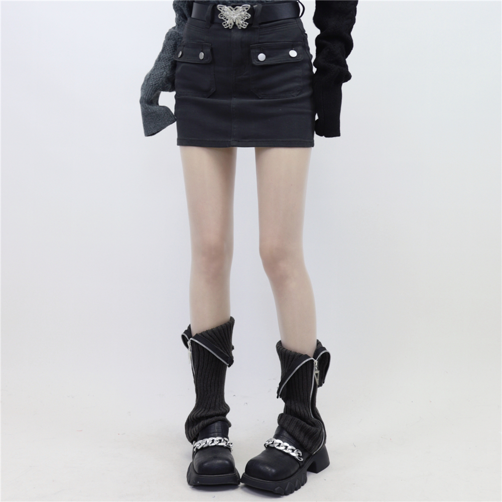 保暖显瘦女针织拉链小腿套