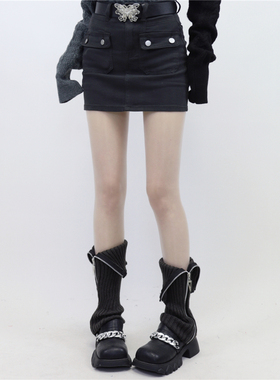 AYTofilms个性保暖灰色拉链针织袜套y2k堆堆袜保暖千禧辣妹小腿套