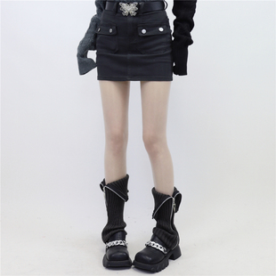 AYTofilms个性 保暖灰色拉链针织袜套y2k堆堆袜保暖千禧辣妹小腿套