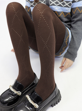 AY Tofilms秋冬美拉德咖色微透棉镂空菱形格打底袜显瘦灰色连裤袜
