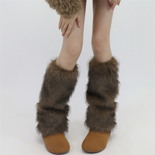 AYTofilms秋冬保暖仿狐狸毛时髦辣妹咖毛毛腿套个性 y2k仿皮草袜套