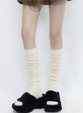 AY To films 韩国ins风过膝袜miu系简约长筒袜棉纱拼接堆堆小腿袜