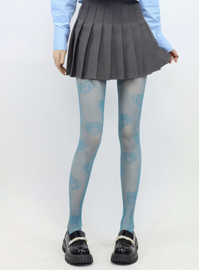 AY To films时髦镂空爱心蓝色渔网袜春夏薄款千禧Y2K个性连裤网袜