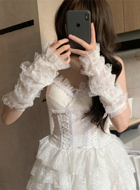 AYTofilms 洛丽塔公主白色蕾丝花边袖套春夏防晒蛋糕网纱芭蕾手袖