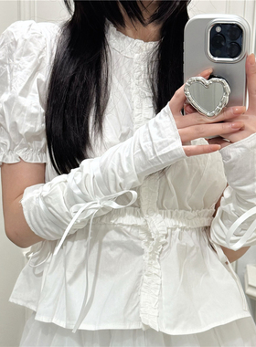 AYTofilms 春夏防晒袖套芭蕾风飘带白色绑带手袖洛丽塔少女