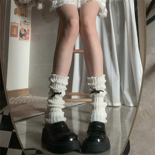 Tofilms洛丽塔四层木耳边袜套植绒蝴蝶结可爱少女针织堆堆腿套