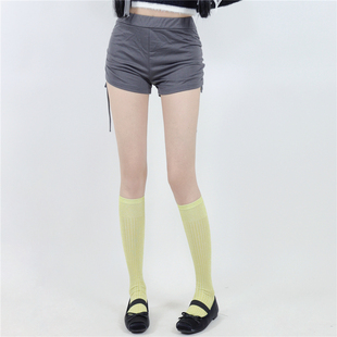 时髦春夏薄款 films 金银丝小腿袜绿色亮丝及膝袜竖条堆堆袜