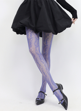 AY To films时髦小众蓝色网袜y2k辣妹花藤镂空彩色显瘦网眼连裤袜