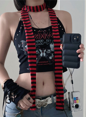 AY To films 凹造型搭配小众围脖千禧Y2K亚文化薄款条纹拼色围巾