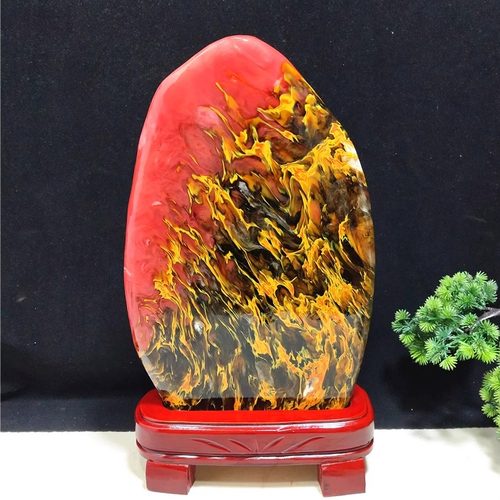 七彩水晶红色石头家居装饰摆件