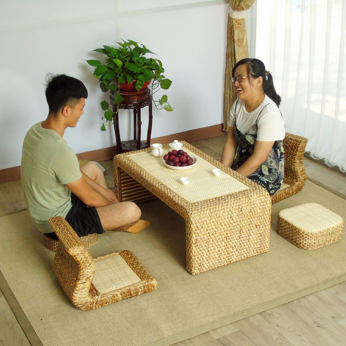 榻榻米阳台茶几藤编草编桌日式茶桌飘窗台桌子新品小户型矮桌炕桌