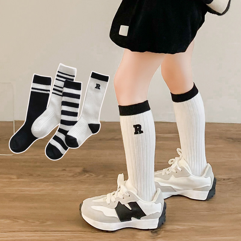 儿童长筒袜子纯棉春秋男女童中筒袜黑白条纹学院风学生运动小腿袜,童装/婴儿装/亲子装,儿童袜子(0-16岁),淘宝优惠券,粉丝福利购,淘宝优惠卷