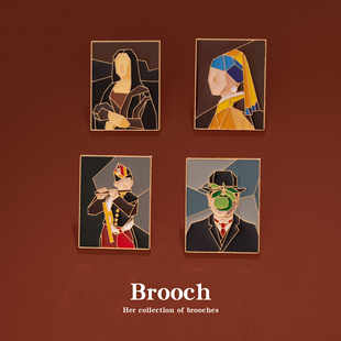 复古世界名画徽章pin抽象艺术人像油画服装 饰 配饰胸针美术书包装