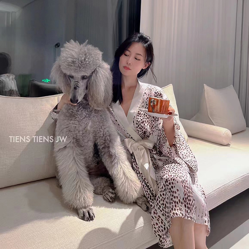 JW豹纹真丝日系和服睡袍