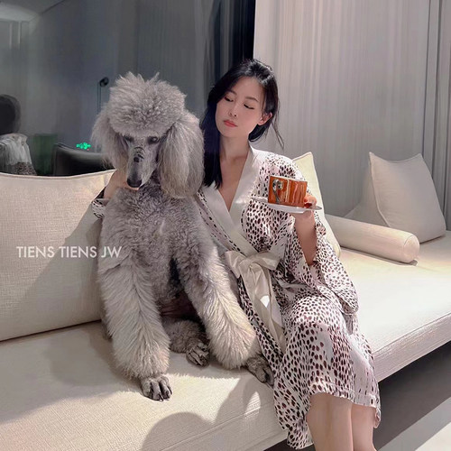 JW豹纹真丝日系和服睡袍