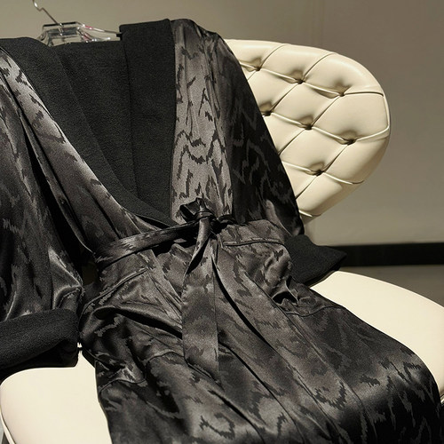 奢华真丝羊毛睡袍家居服