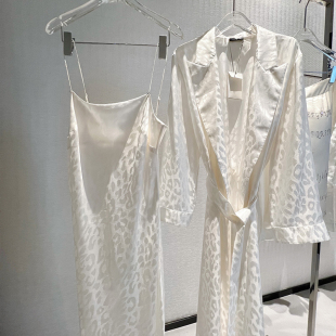 TIENS JW真絲豹紋吊帶睡裙睡袍兩件套高級(jí)晨袍睡衣家居服女