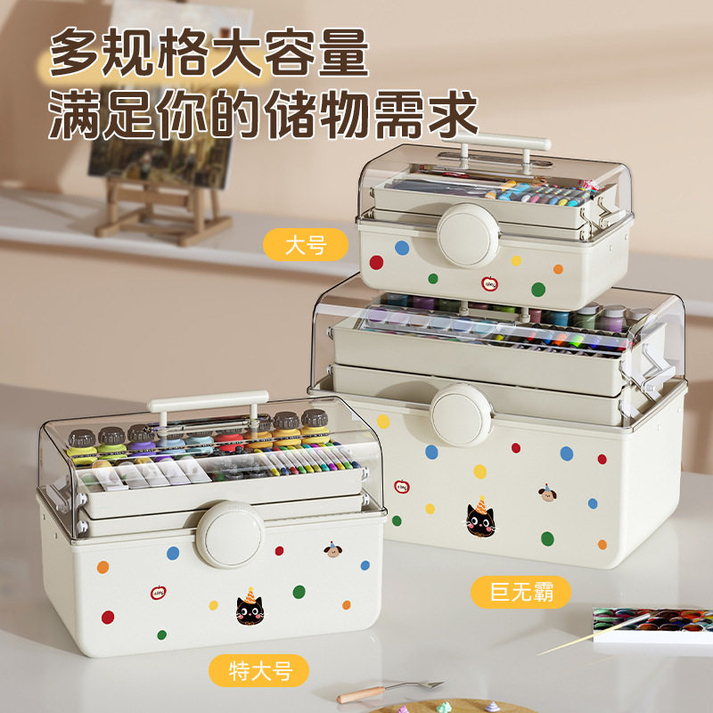 美术工具箱手提书桌整理杂物三层文具手账大容量医药箱桌面收纳盒