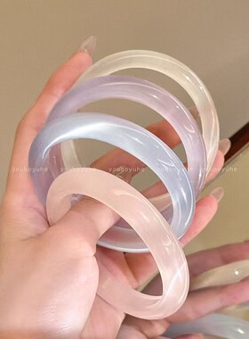 冰冰粉手镯浅粉百搭天然清冷感仙女镯冰透白月光高冰猫眼手镯