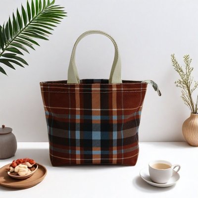 帆布包简约休闲格子手提袋