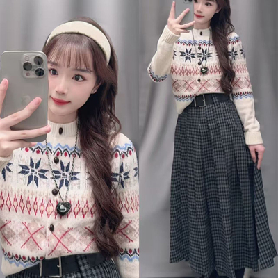 商场同款费尔岛开衫毛衣女