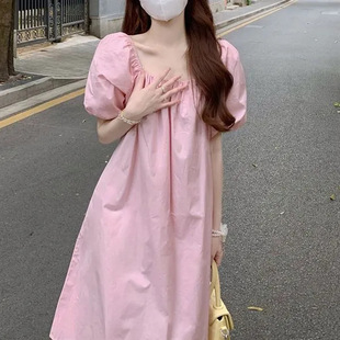 宽松polo领衬衫 设计感法式 裙中长裙 新款 白色披肩连衣裙女夏季