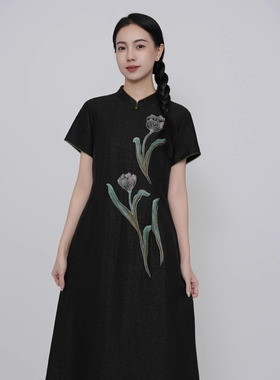 歌路丝桑蚕丝香云纱连衣裙00702