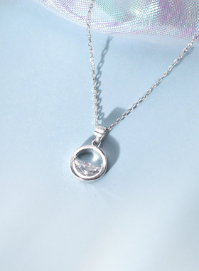 新款S925圆形锆石吊坠学生锁骨链