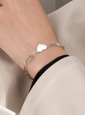 小众纯银ins冷淡风复古爱心手链