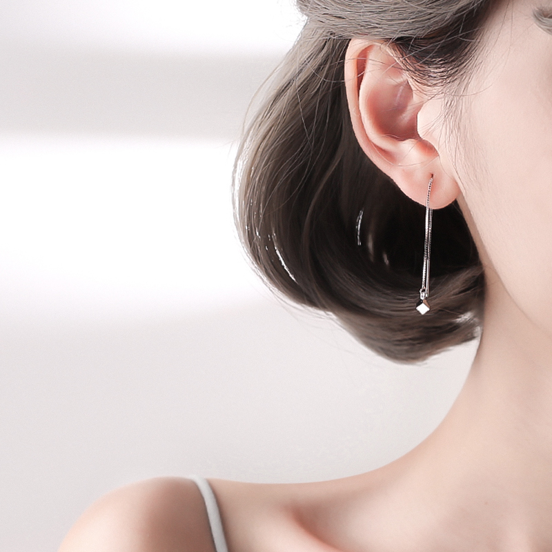 7号银铺简约方块s925耳绳耳线