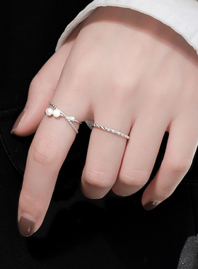 7号银铺925纯银开口戒指女小众