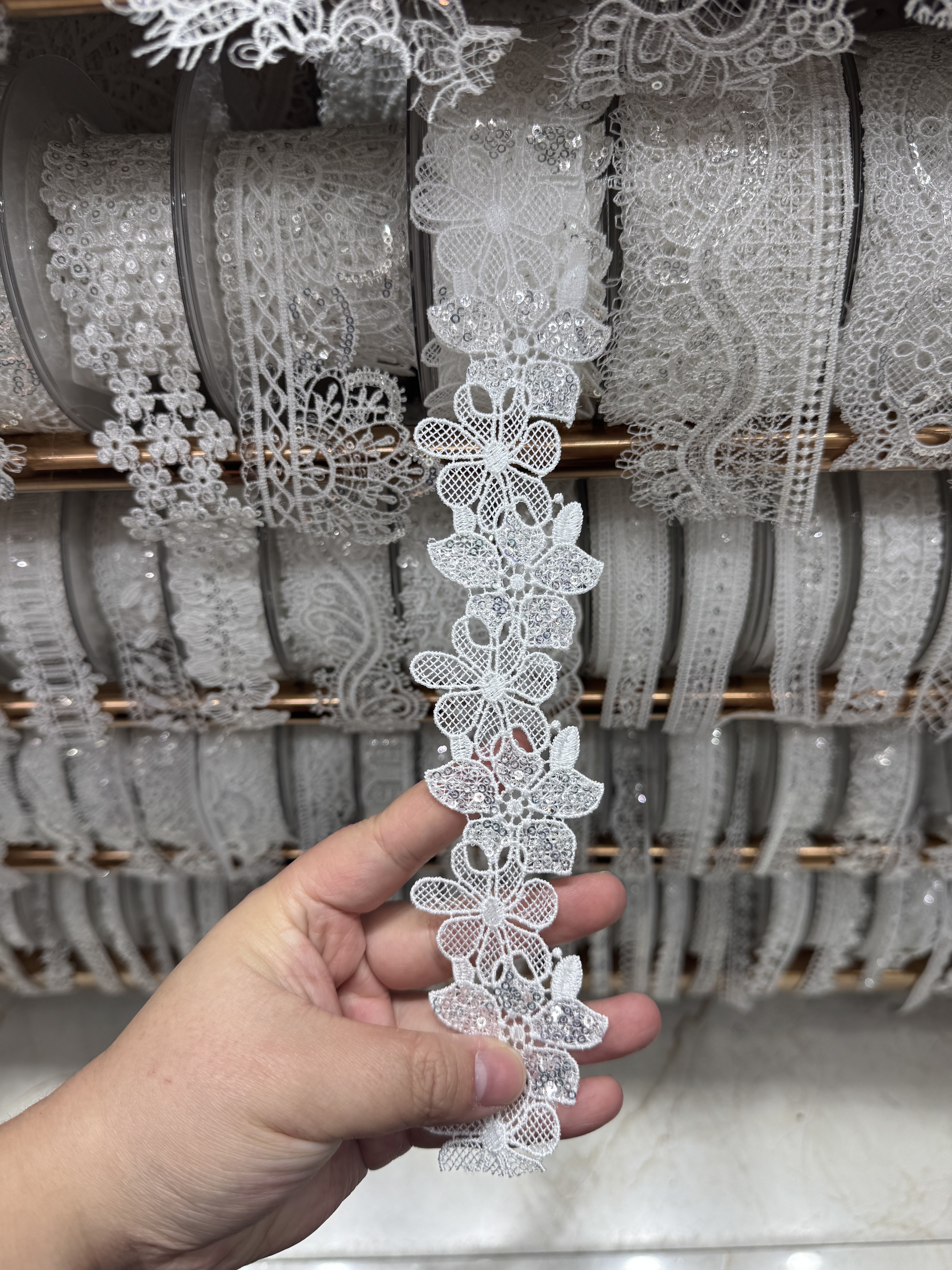 建诚绣品精品珠片花边白色蕾丝水溶花边辅料薄款diy娃娃裙边宽图片