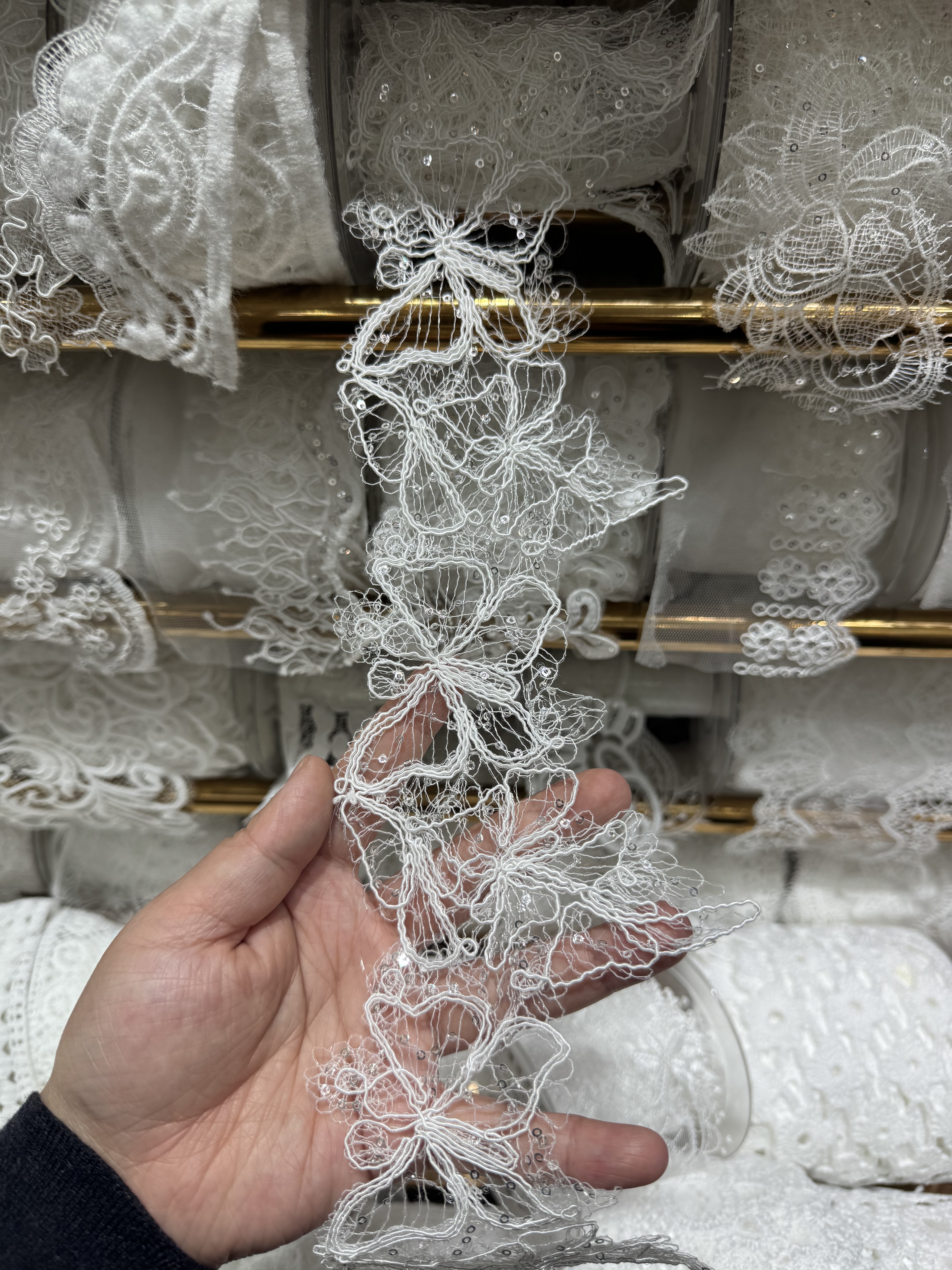 白色鱼丝线刺绣花边辅料手工di花边