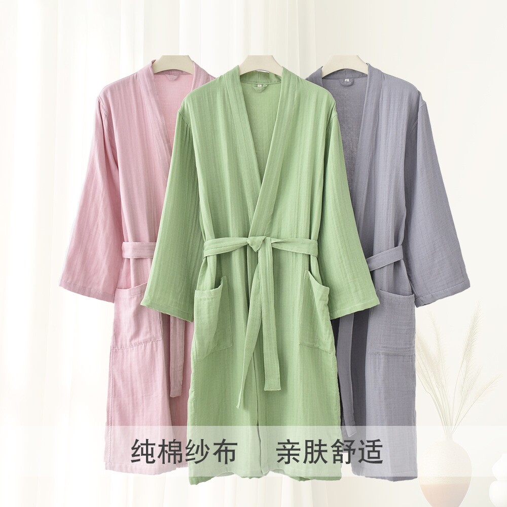 A类纯棉多层纱布浴袍女春夏薄款秋冬加厚和服睡袍情侣家居服