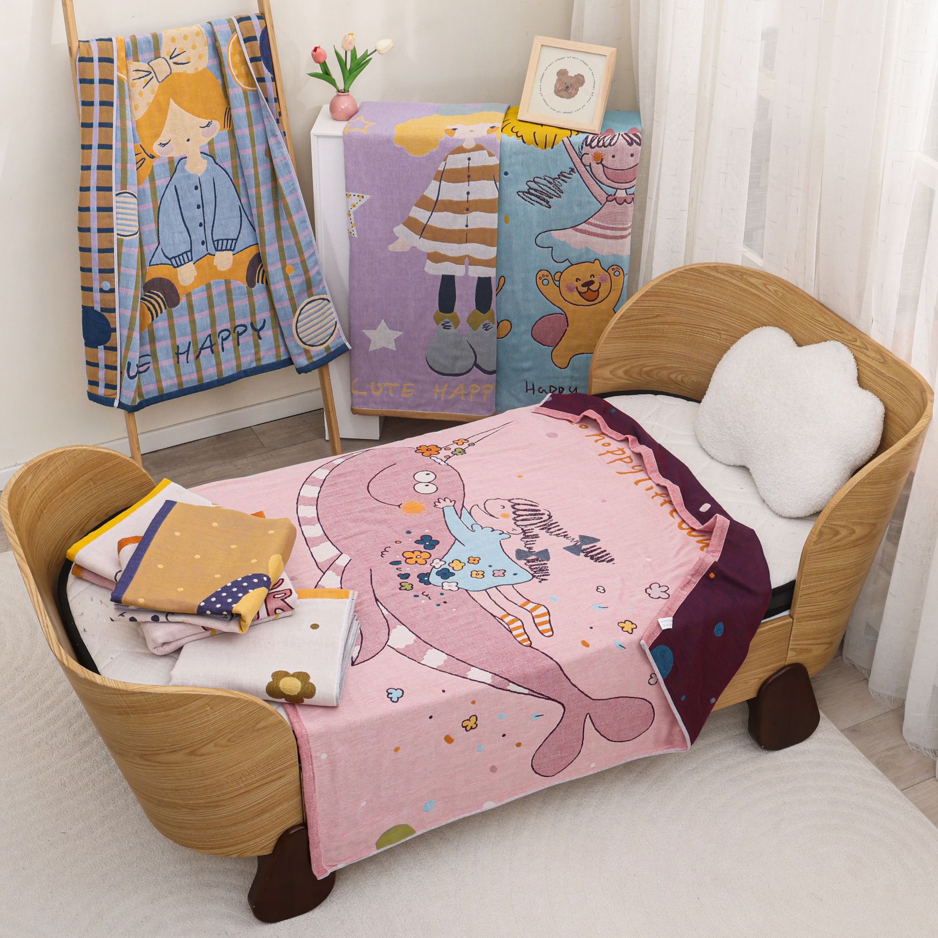 智阳新款毛巾被四层纱布童被新生儿幼儿园宝宝盖毯婴童纯棉浴巾