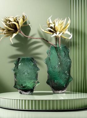 现代简约不规则海参玻璃花瓶插花摆件家居样板房软装设计插花