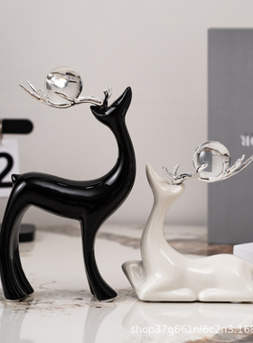 水晶球小鹿客厅摆件高端艺术