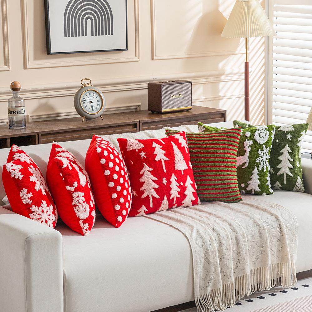 圣诞抱枕套圣诞树红绿条纹