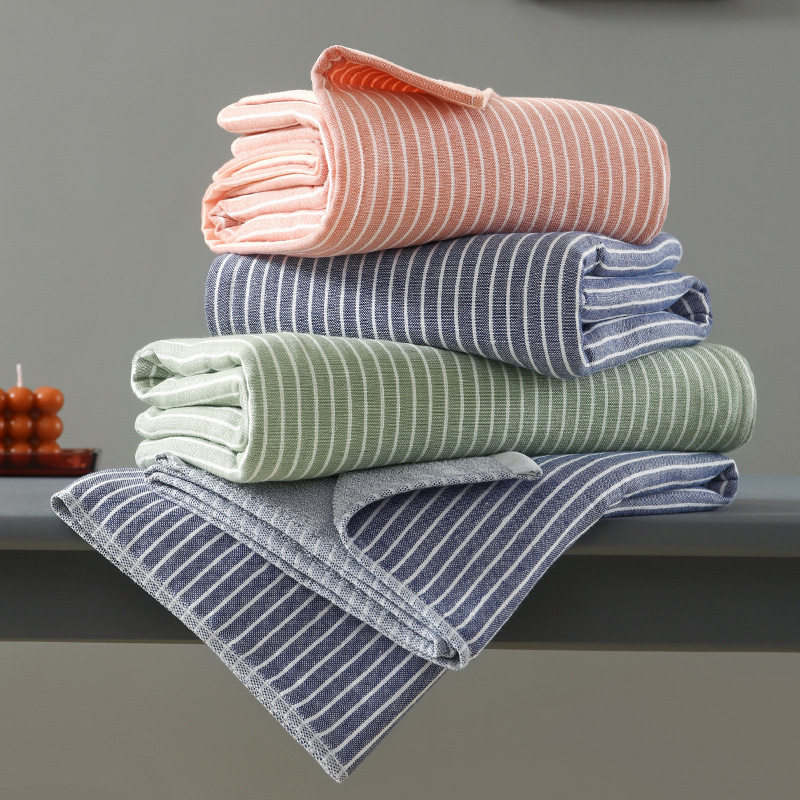 毛巾浴巾礼品套装 日式棉纱布条纹礼品面巾刺绣柔软吸水套巾