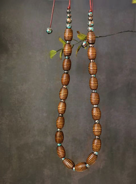 新中式国风禅意复古木珠项链女时尚百搭小众设计感手工编织锁骨链