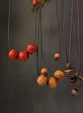 子木。原创复古中式三颗圆形木珠波西米亚文艺锁骨链秋冬毛衣链