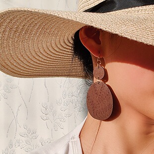 子木。夸张复古个性木片雕花耳环个性高级感气质椭圆木片耳环