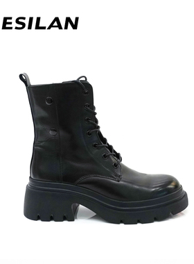 爱乐诗兰厚底黑色真皮马丁靴春秋季女新爆款英伦风增高显脚小3ML1