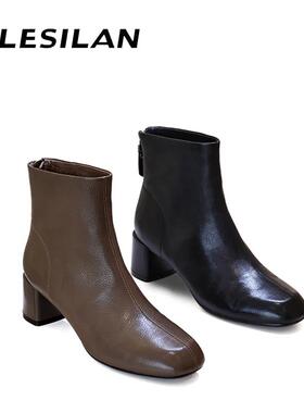 爱乐诗兰春秋真皮粗高跟时装靴短靴4D15615/25